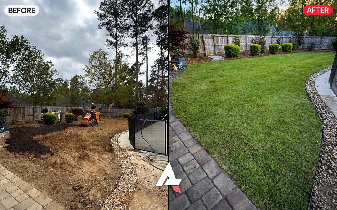 New sod lawn before and after by Anything Exterior