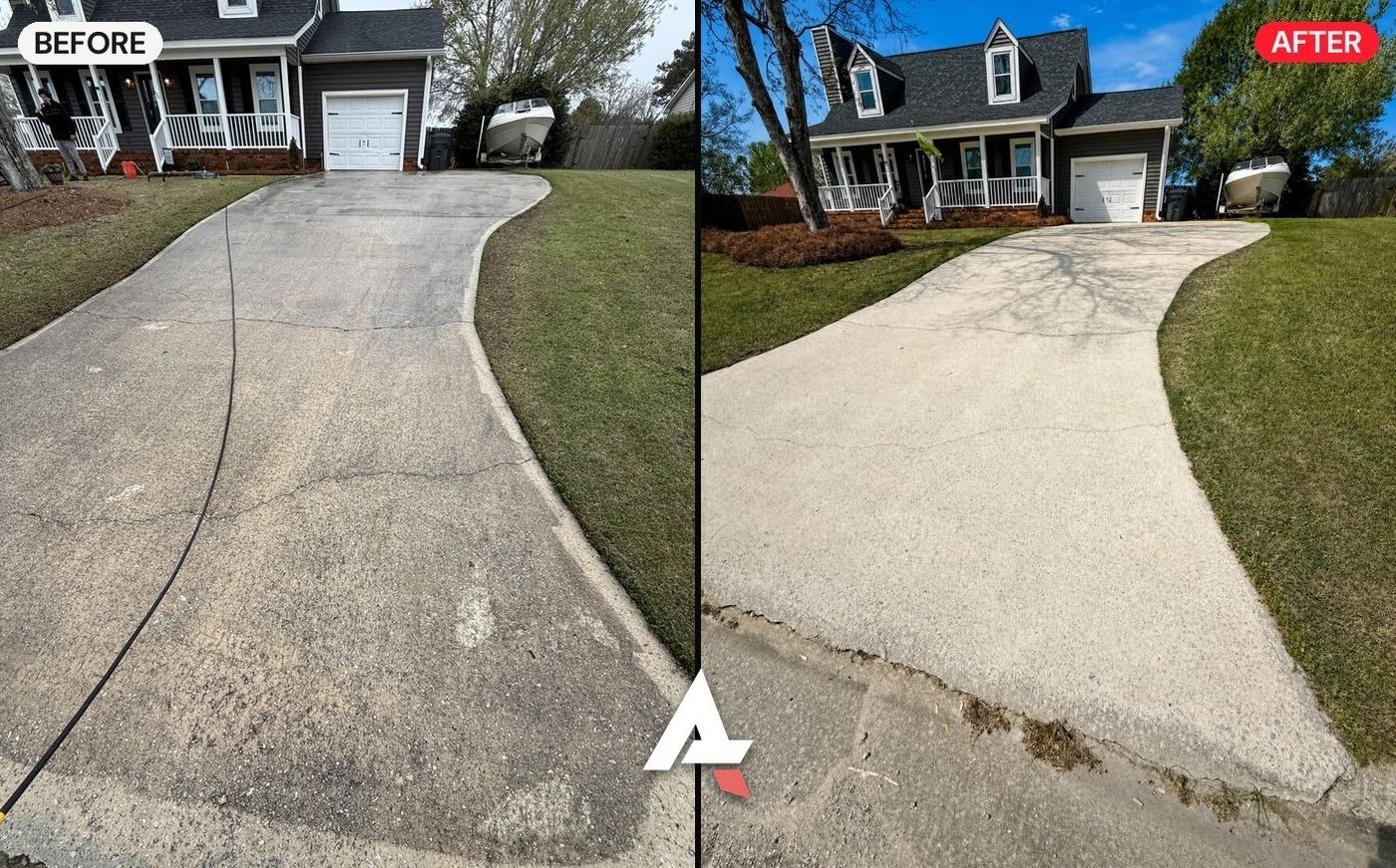 Driveway pressure washing before and after by Anything Exterior