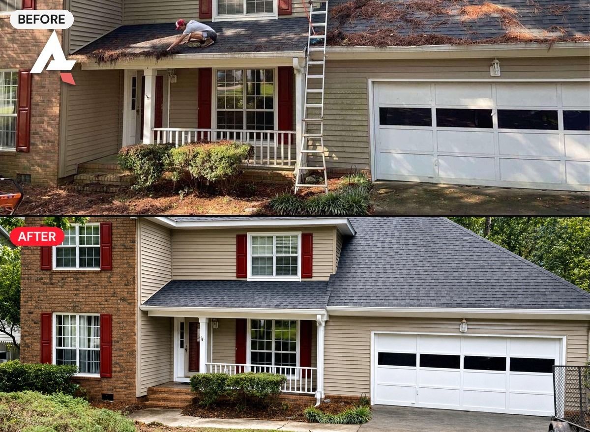 Roof soft wash before and after by Anything Exterior